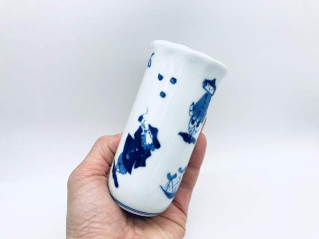 異人づくし輪花ミニ一輪差 しん窯青花