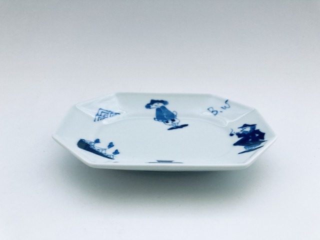 新品 有田焼 しん窯 青花 八角７寸皿2枚 異人さん レストラン お祝い 料亭 異人づくし正八角7寸皿 しん窯青花