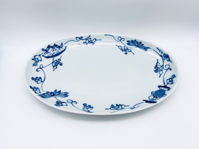 唐草異人小判幅広焼皿