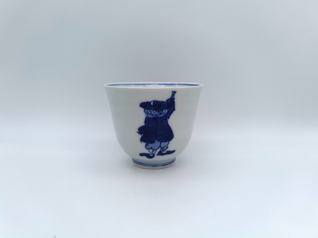 カール紅毛人　線段湯呑　しん窯青花　限定商品