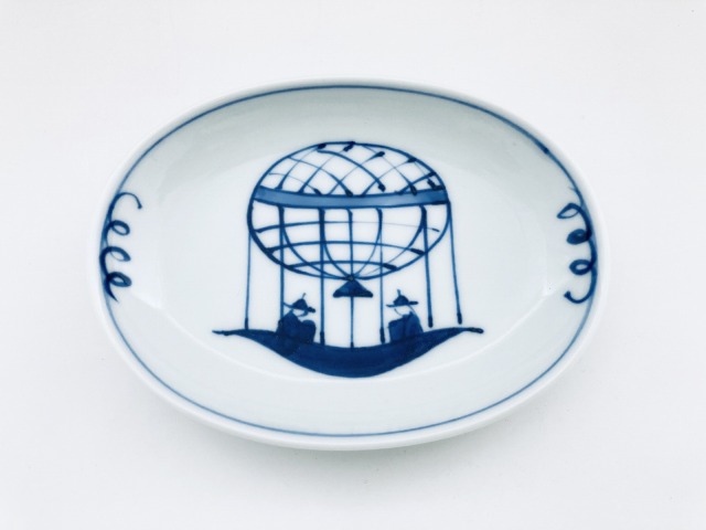 mo気球小判小皿 しん窯青花