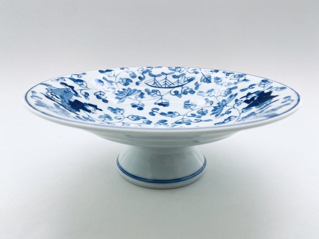 唐草異人8寸高台鉢しん窯青花限定商品