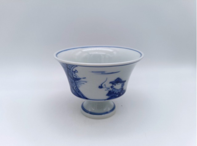 間取地紋オランダ図　反高台小付　しん窯青花　限定商品