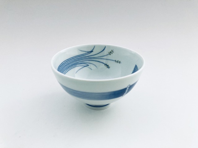 （緑）稲穂3.5寸丸飯碗 しん窯青花匠