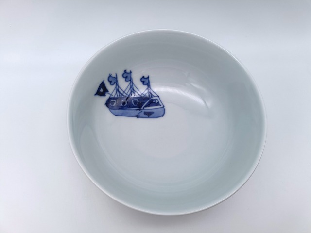 オランダ船（線彫）４寸ボール　しん窯青花　限定商品