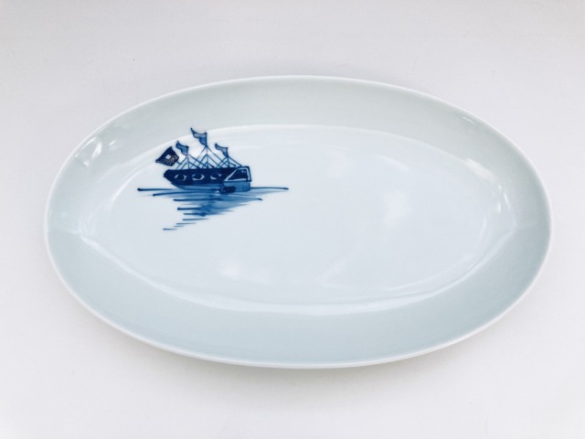 オランダ船小判幅広焼皿　しん窯青花