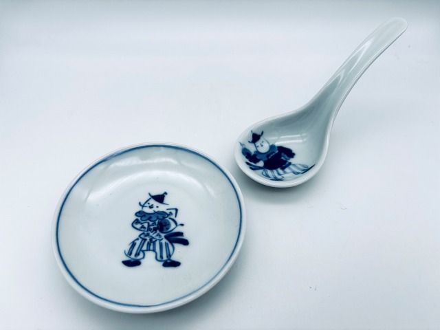 オランダ万才丸レンゲ（台皿付） しん窯 青花