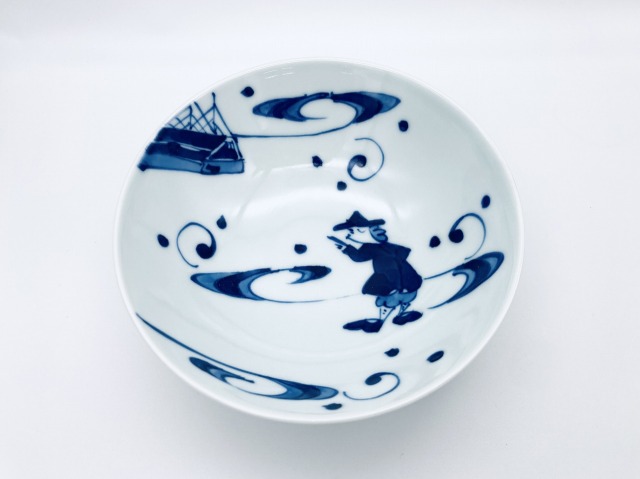 流水と異人4.6浅飯碗 しん窯 青花 限定商品
