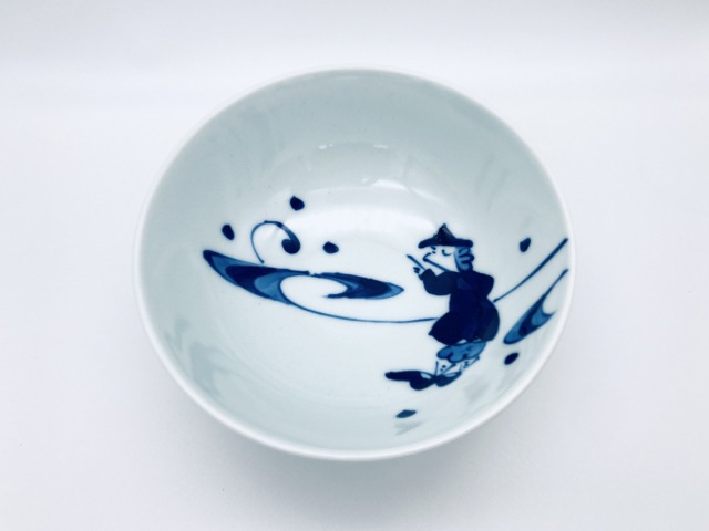流水と紅毛人京平飯碗 しん窯 青花 限定商品