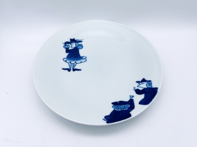 さすらい異人反りケーキ皿しん窯青花　限定商品