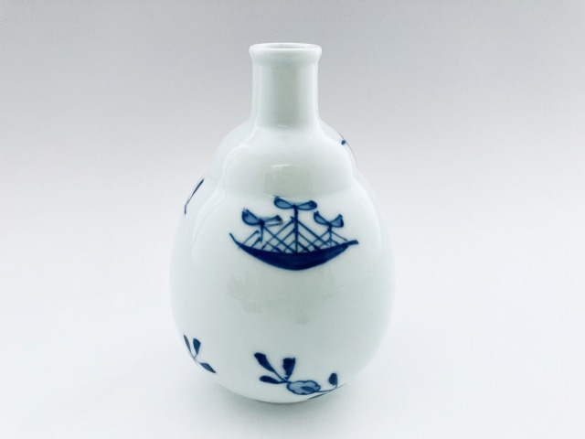 草花異人段付二合徳利 しん窯 青花