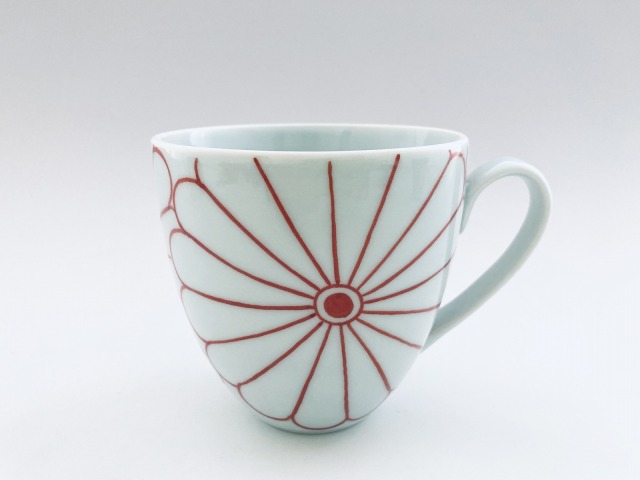 朱菊花マグカップ しん窯青花匠