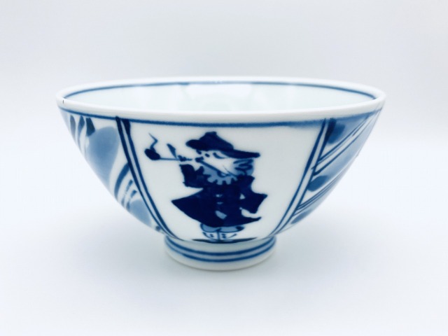 三方割異人標準飯碗 しん窯 青花 限定商品