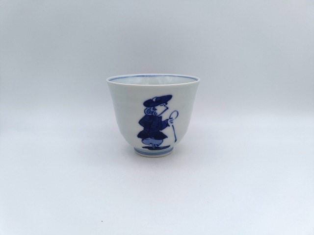 ステッキ異人　線段湯呑　しん窯青花　限定商品