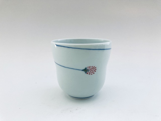 (赤)つるいちご瓢型湯呑 しん窯青花匠