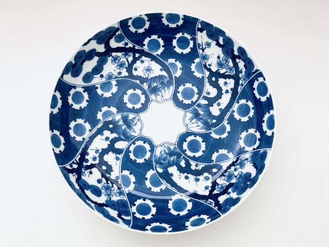 送料無料　江戸中期 　青華松竹梅図三重箱　ｈ９×６×6ｃｍ　★大珍品★ 雪輪に松竹梅深皿 青花匠限定商品