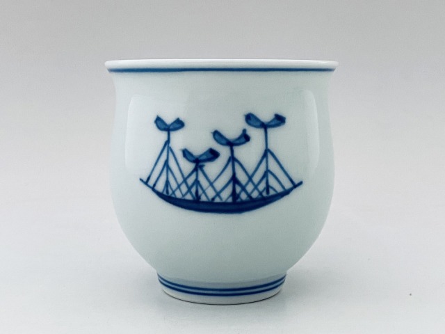 三人異人反小湯呑 しん窯青花