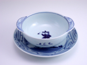 長崎紋丸耳付グラタン碗皿 しん窯 青花