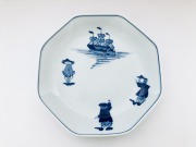 三人異人と帆船 正八角7寸皿 しん窯青花