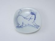 干支うま四方丸皿 しん窯 青花