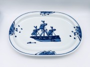 mo波とオランダ船小判プレート  しん窯 青花