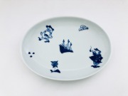異人づくし小判銘々皿 しん窯青花