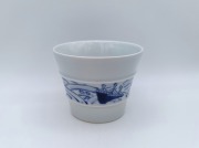波と帆船　線段そば猪口　しん窯青花　限定商品