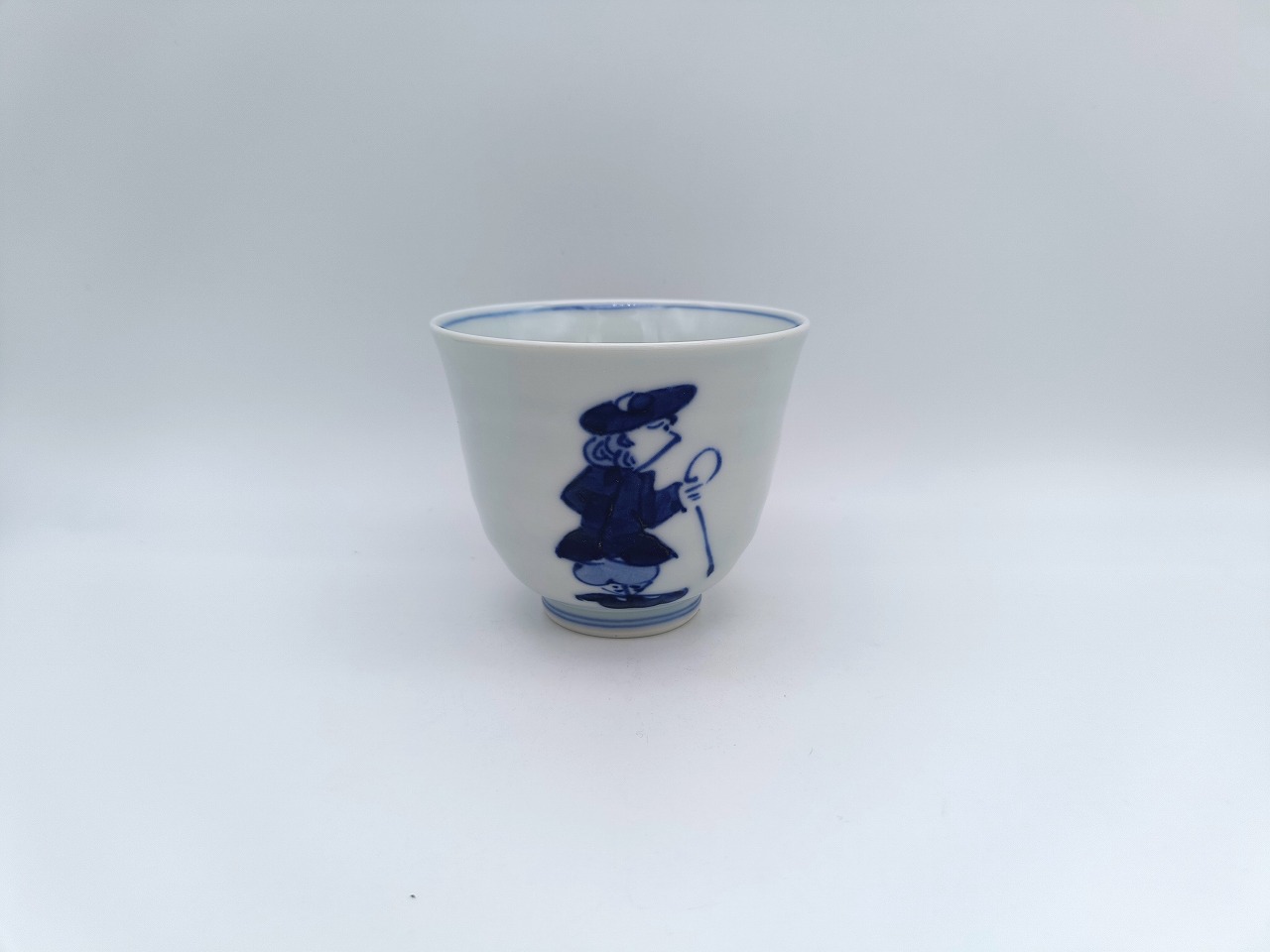 ステッキ異人　線段湯呑　しん窯青花　限定商品