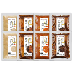 【冷凍】信州の素材を使用した洋食セット　赤ワイン煮・りんごのポタージュ・デミソース煮込み・ミネストローネ ＦＳ-５８(冷凍スープ)
