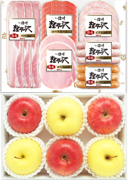 【お届け日指定不可】お歳暮ギフト ロース・ベーコン・ビアシンケン・生ハム・ウインナー２種とりんごのセット  ＷＳK－５３６０