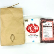 「酵素玄米ご飯セット・あらしおタイプ」玄米、小豆、塩をセットにしました！