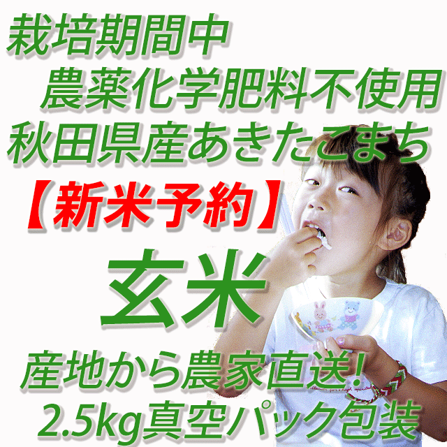 【新米予約】 令和8年産 栽培期間中農薬化学肥料不使用あきたこまち 玄米5kg