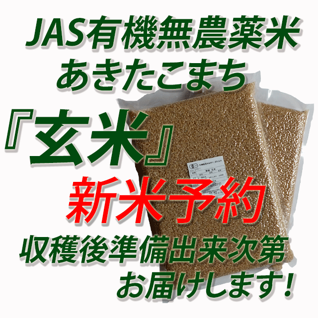 【新米予約】　令和７年産　JAS有機栽培米あきたこまち　玄米５ｋｇ