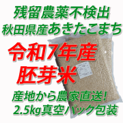 【令和７年産】残留農薬不検出　秋田県産あきたこまち　胚芽米５ｋｇ