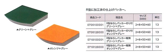 Ｒ型ならしバッカーのり付オレンジ＋グレー　（１０個）　　２＋８Ｘ５０Ｘ６０
