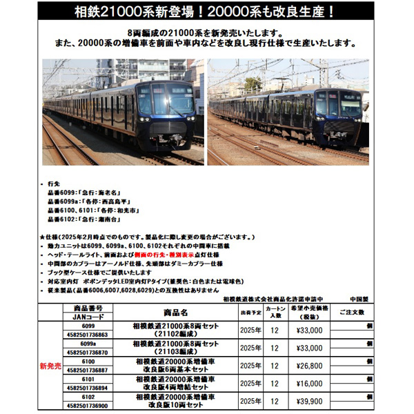 会員専用】 ポポンデッタ 6099/6099a 相模鉄道21000系 8両セット