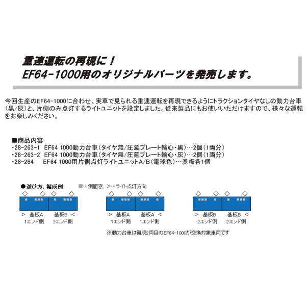 EF64 1000動力台車(タイヤ無・黒/灰)/EF64 1000重連用ライトユニット2枚セット