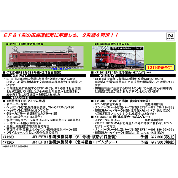 EF81（81号機・復活お召塗装）/（北斗星色・Hゴムグレー）