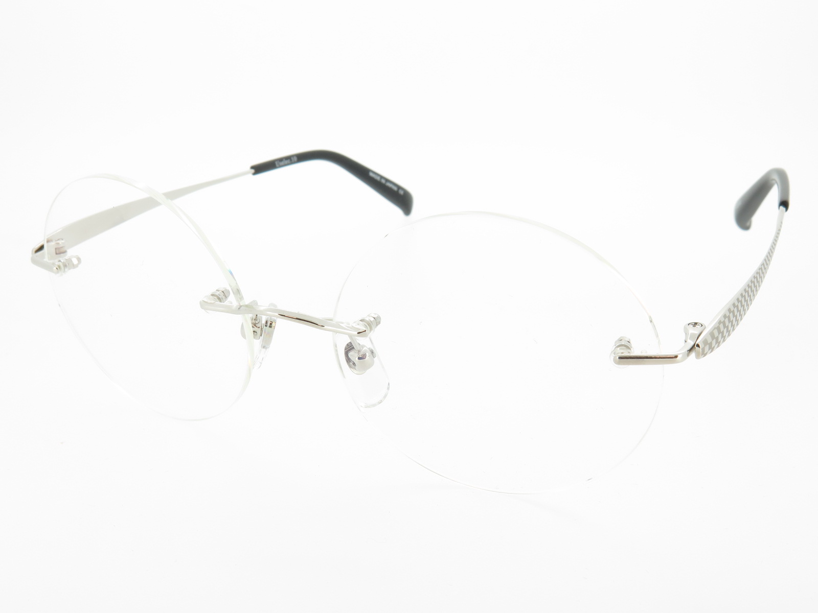 ウシジマ君風 大きめ 縁なし丸メガネ UVカット付伊達メガネ　超軽量形状記憶 U102 シルバー