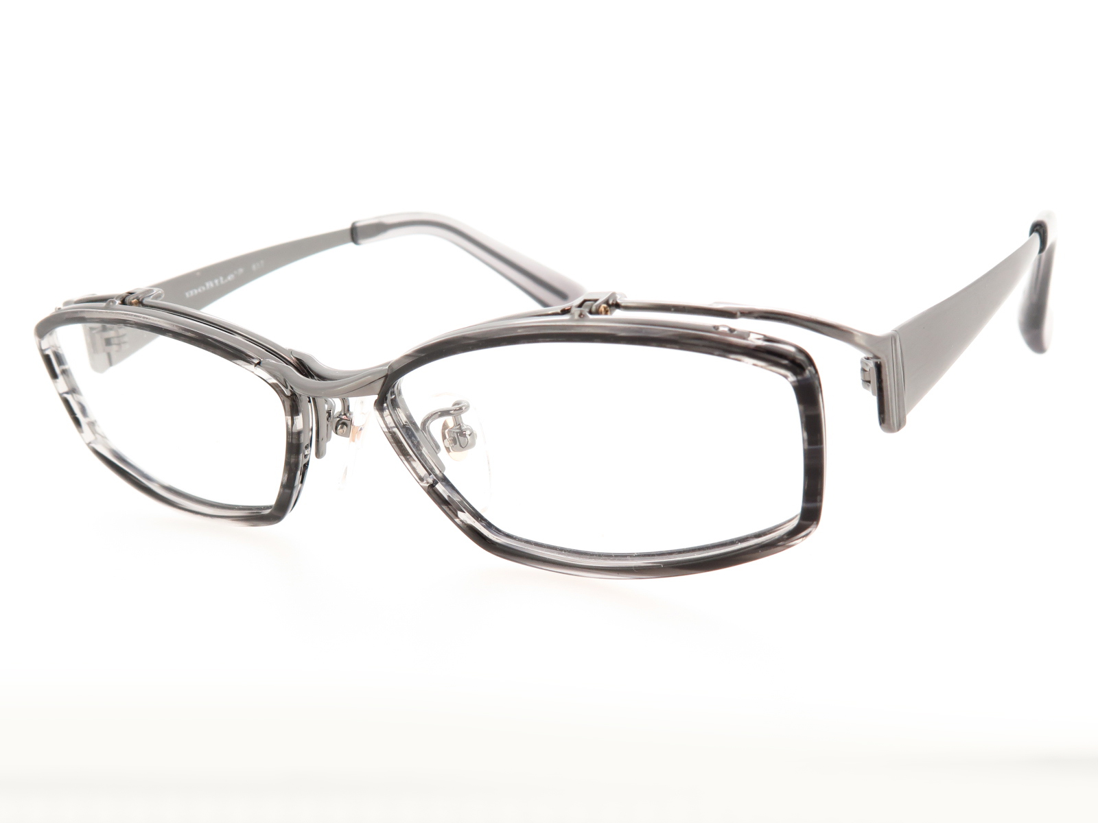 単式跳ね上げメガネ バネ丁番 セル巻き スクエア型 チタンフレーム 日本製(鯖江) MB-617 Col.2 グレー