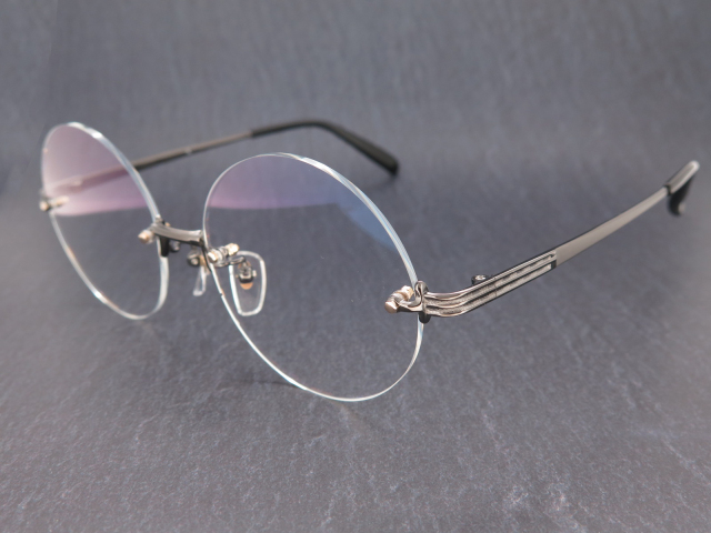 ウシジマくん風 丸型ふちなし 伊達メガネ Uvカット付レンズ アンティークゴールド