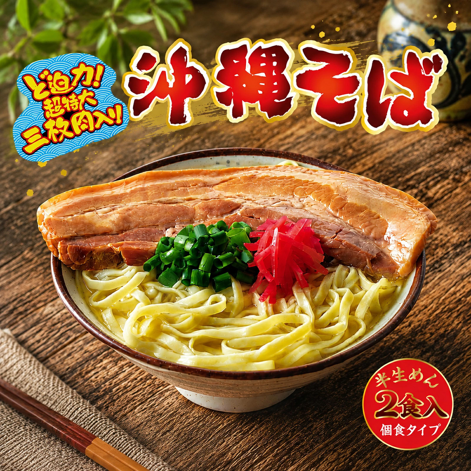 超特大三枚肉入り 沖縄そば 半生2食