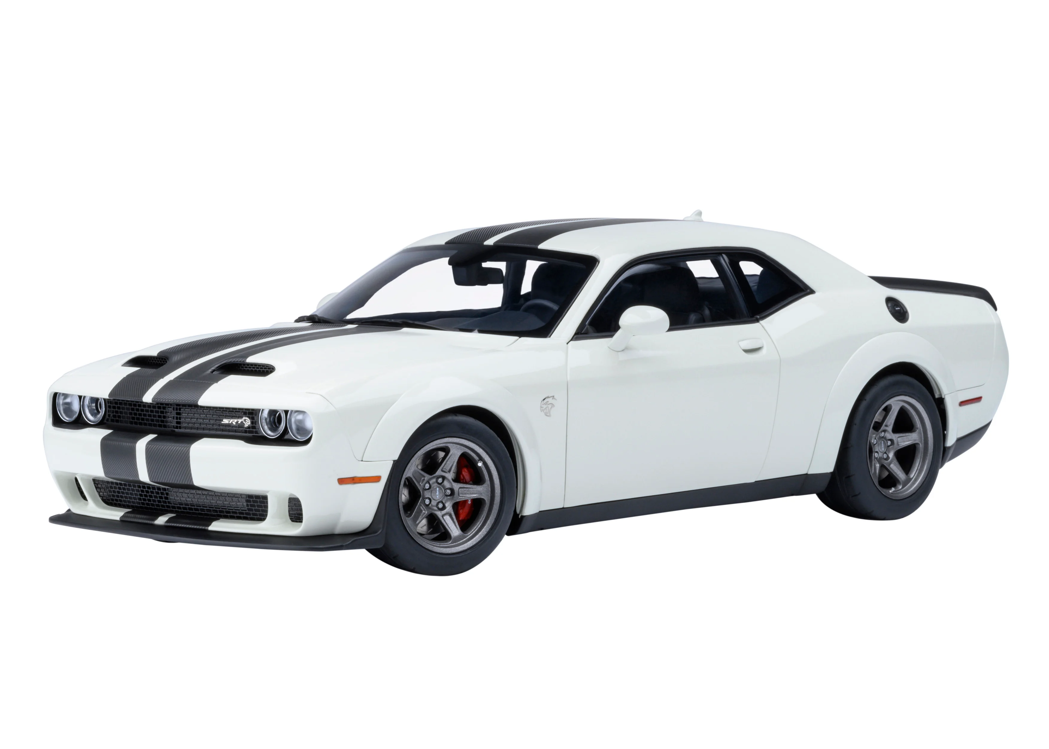 オートアート コンポジット 1/18 ダッジ チャレンジャー SRT スーパー ストック 2023 ホワイト/カーボンブラックストライプ (KNUCKLE WHITE)