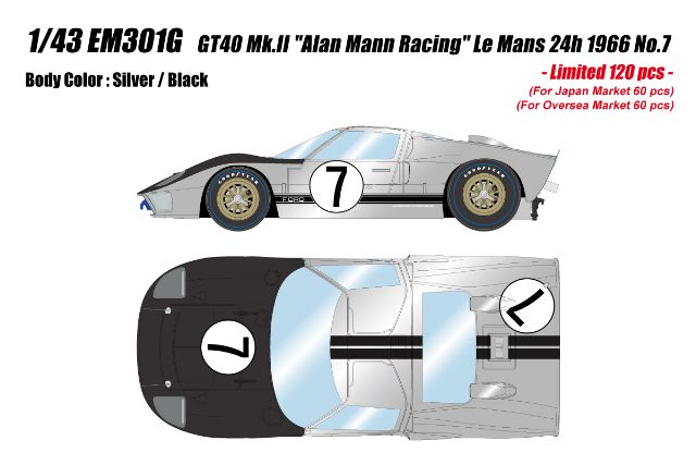 【予約品】 アイドロン 1/43 GT40 Mk.2 "アランマンレーシングチーム" 1966 ルマン24H #7 シルバー/ブラック