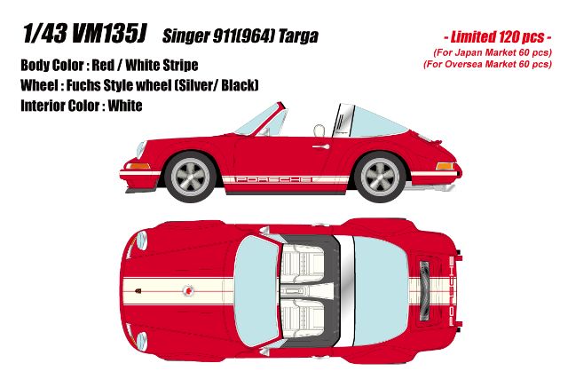 【予約品】 VISION 1/43 シンガー 911(964) タルガ レッド/ホワイトストライプ