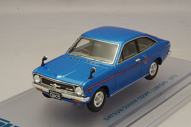 残暑ひくひくセール。イチコー　ニッサン　サニー　ブリキ ENIF 1/43 日産 サニー 1200 GX5 クーペ 1972年型 ブルーメタリック