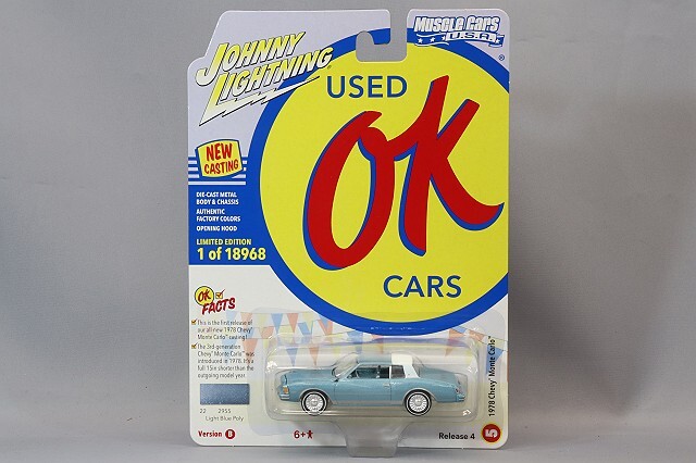 ジョニーライトニング1978 Monte Carloローライダーミニカー未開封☆ 1978 Chevrolet Monte Carlo Lowrider Blue Met w/Graphics