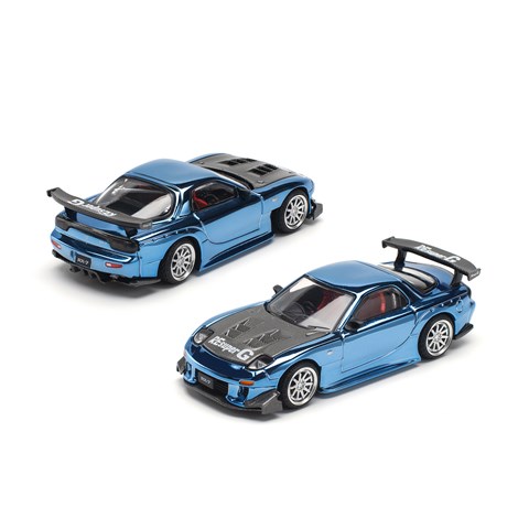 POP RACE 1/64 マツダ RX7 RE:雨宮 ワイドボディ ブルークロム