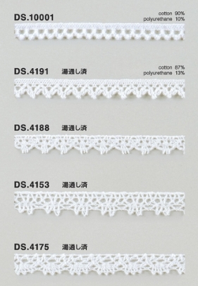 ゴム入りストレッチレース  綿ツーウェイトーションレース 1m単位 オフホワイト 大定　日本製  DS.10001　DS.4191　DS.4188  DS.4153  DS.4175  　 //