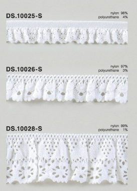 ゴム入りストレッチフリルレース  ウーリーナイロントーションレース 1m単位 白系 大定　日本製  DS.10025-S　DS.10026-S　DS.10028-S  　 //